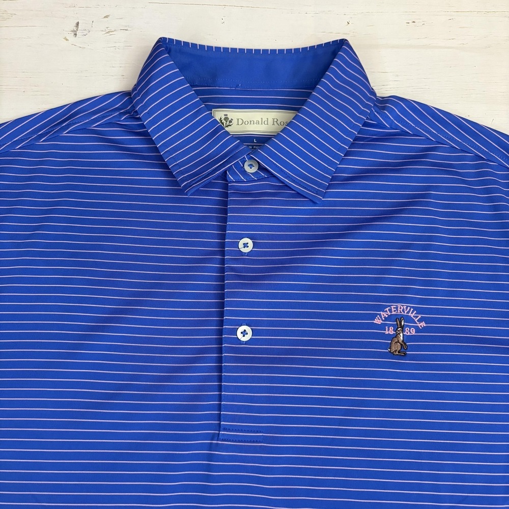 Donald Ross Polo Shirt Mens L Blue Striped Waterville Golf Links Ireland 1889